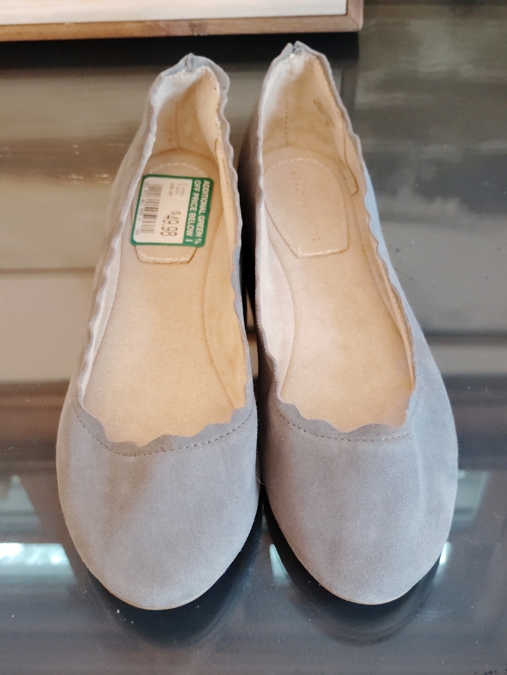 Women’s Scalloped Edge Blue Suede Ballet Flats